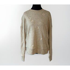 Madewell Mile(s) Gray Daisy Flower Embroidered Crew Neck Sweatshirt Women Sz M
